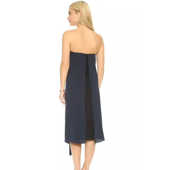 TIBI Strapless Towel Dress Navy Silk Size 2 Chic Effortless Drape Front - Picture 2 of 13